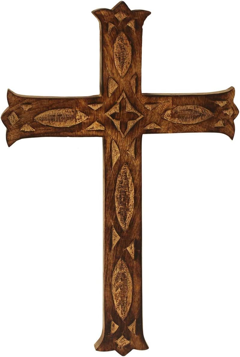 Wood Wall Cross | Big Size 16x10 Inch | Wooden Wall Mounted Holy Cross | Handmade Wall Cross | Decoration | Home Office Decor Wall Art | Weddings Party Spa Meditation Dorm Birthday Living Room Nursery