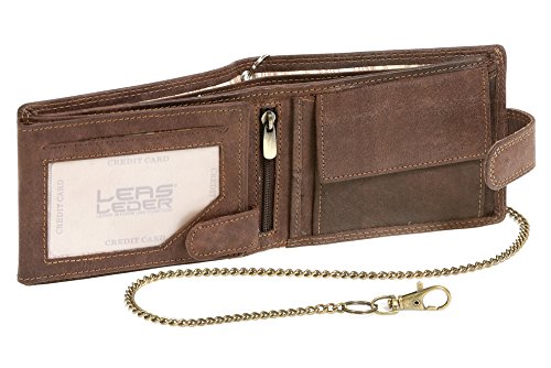 LEAS MCL Portefeuille pour homme et femme avec la chaîne et verrouillage externe format paysage Vintage-Style, cuir véritable, marron - ''LEAS Chain-Series'' Cover