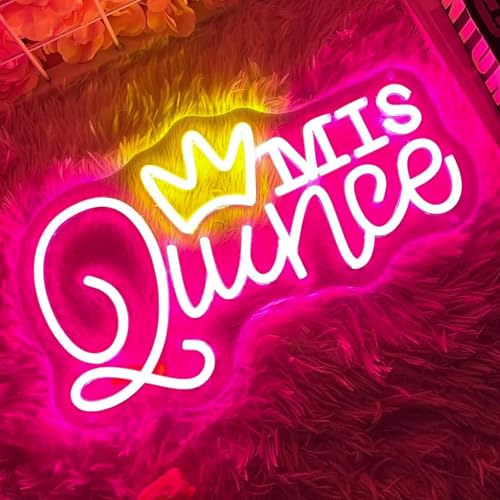 Image of Mis Quince Neon Sign for Wall Decor, Dimmable LED Sign Neon Lights for Bedroom Quinceanera Christmas Birthday Party Room Decoration Gift for Girl Kid lover 15.7 * 9 Inch