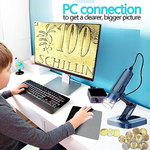 Image of ETZIN USB Digital Microscope,50X-1000X Magnifying Coin Micros-cope,Handheld Pocket Mic-roscope Adults, HD Microsco-pe Camera, 8 LED Lights AdjustableBlue, USB.