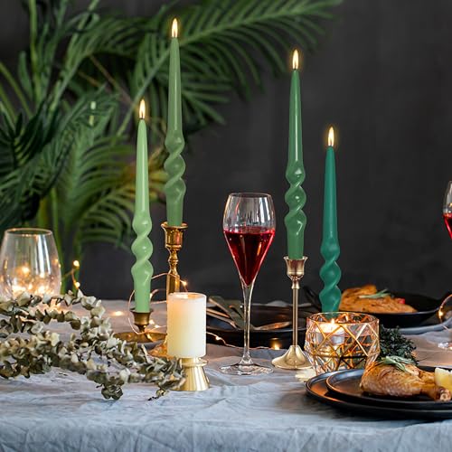 Image of Gradient Green Smokeless Candles Handmade Twisted Taper Candle 9.5 Inch Long Spiral Candlesticks Unscented Candles for Holiday Wedding Party Decor Gifts 4 Pcs