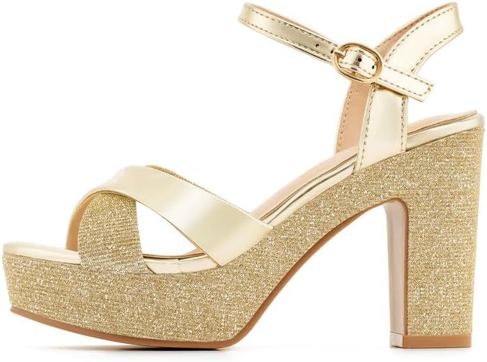 Miniatura 5 de hingswink Womens Sparkly Platform Dress Sandals for Women Chunky Block Heel 3.8 Inch High Heels Open Toe with Strap for Women Comfortable Sexy