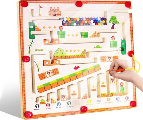 Pinshoon Magnetic Color and Number Maze, Montessori Toys for 3 4 5 6 Year Old, Wooden Toys for Ages 3-4,Toddler Fine Motor Skills Toys for Boys Girls