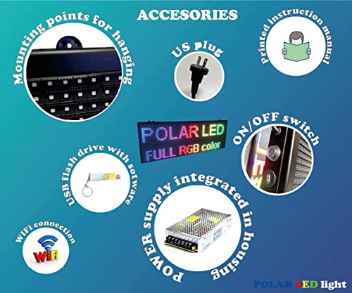 LED sign OUTDOOR 40" x 14" WiFi P10 resolution, full LED RGB color sign with high resolution P10 96x32 dots and new SMD light technology. Perfect solution for advertising