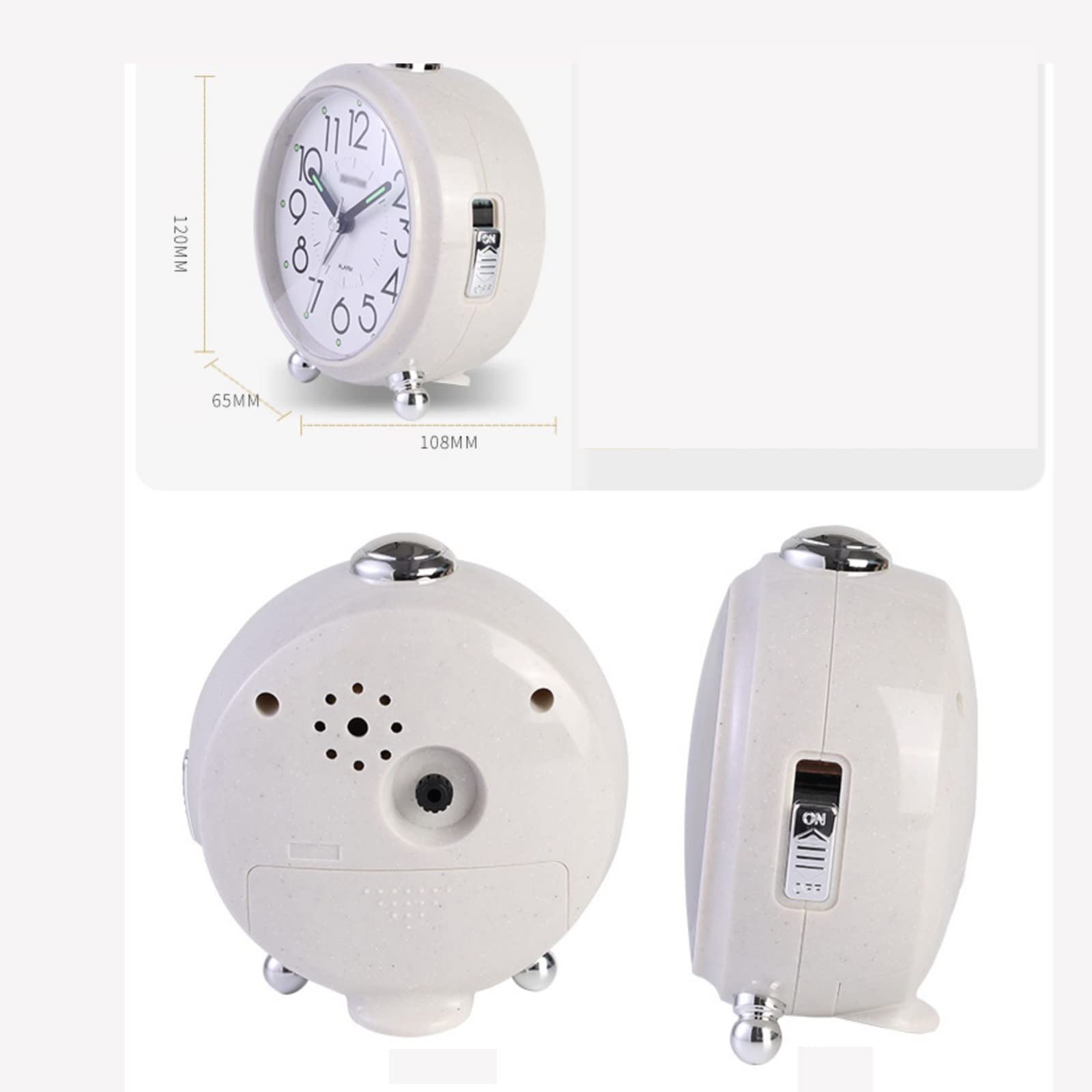 Weckee Analoger Wecker for Schlafzimmer, tickt Nicht, mit Nachtlicht, Schlummerfunktion, runder Wecker, batteriebetriebene Uhr for Schlafzimmer, Wohnzimmer Wexker (Color : Schwarz)