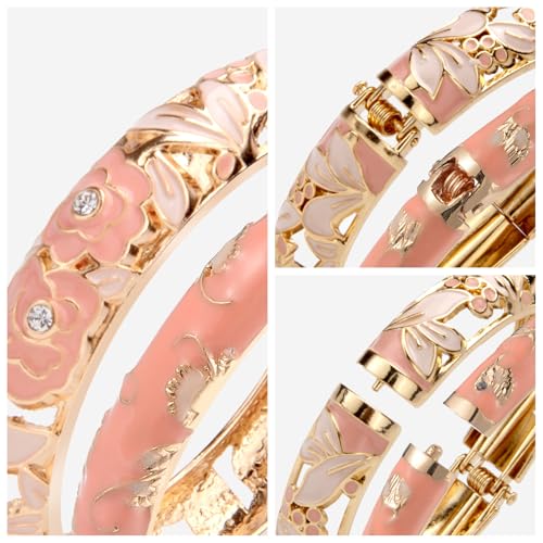 UJOY Womens Multi-Colors Cloisonne Bracelet Plated Flower Hollowed Enameled Hinged Cuff Bangles Jewelry Gift 88A104