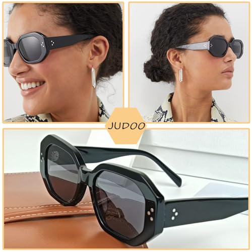 JUDOO Trendy Square Sunglasses for Women Men Retro Vintage Hexagon Shape Square Sun Glasses Small Rivet 90s Shades UV4002