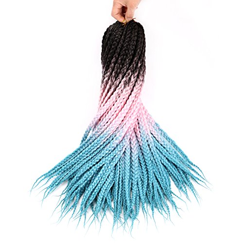 DAIRESS (6 Packs) Ombre Box Braids Crochet Hair Extensions 22inches 10Stands Synthetic Crochet Braids Hair Extensions Kanekalon Box Braids Crochet Braiding Hair (6Packs,Black Pink Blue)