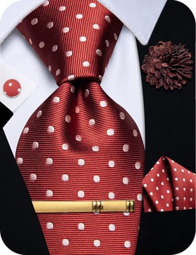 Image of Striped Plaid Ties for Men Silk Formal Necktie Set | 3.15 inch(8cm) Woven Jacquard Mens Ties with Necktie Pocket Square Cufflink Tie Clip Lapel Pin for Wedding Business Party