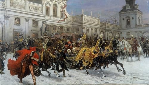 Toile Jozef Brandt Le départ de Marysieńka de Wilanów - Décoration salon tableau paysage 60x90cm