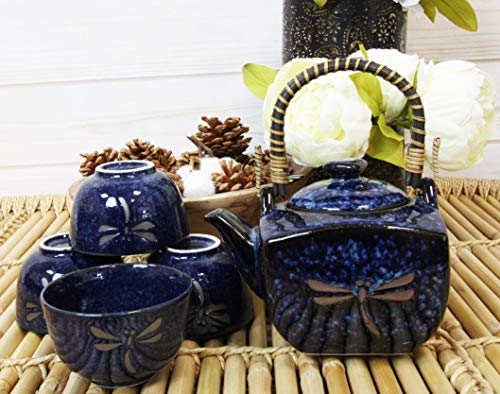 Ebros Gift Japan Made Traditional Tombo Dragonfly Midnight Blue 20oz Porcelain Tea Pot And Cups Set Serves 4 Japanese Home Decor Zen Fusion Asian Living Accent Housewarming Birthday Teapot Gift Sets