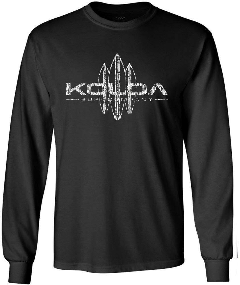 Joe's USA Koloa Surf Vintage Surfboard Logo Long Sleeve Cotton Tees-XL-Black/w