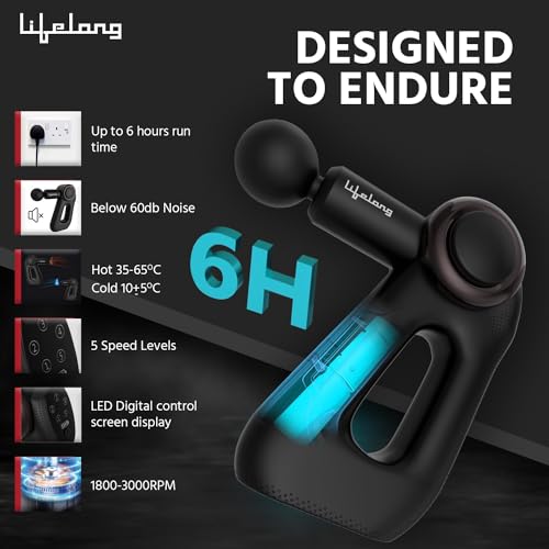 Image of Lifelong Wireless Gun Massager With Hot & Cold Heads|Deep Tissue Massage Gun|Percussion Muscle Massager For Full Body Pain Relief Of Neck|Shoulder|Back|Foot For Adults(Llgm81|1 Year Warranty|Black)