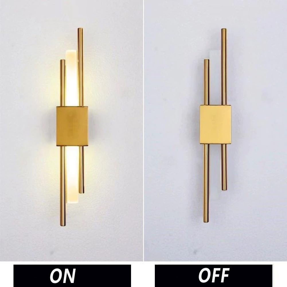 Aplique LED Inalámbrico para Interior Aplique Dorado sin Conexión Eléctrica Alimentado por Batería Recargable Iluminación de Pared Regulable con Mando a Distancia e Interruptor Táctil,L