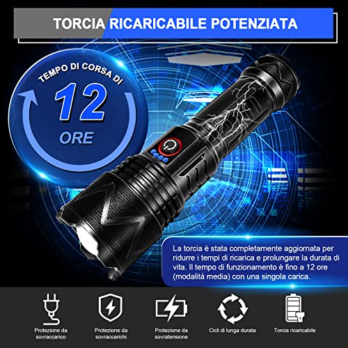 BURNNOVE Torcia LED Potente 10000 Lumen 5 Modalità...