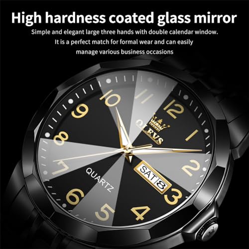 Image of OLEVS Watch for Men Luxury Dress Analog Quartz Stainless Steel Waterproof Luminous Date Business Two Tone Casual Wrist Watch