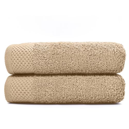 HIPERMANTA Paquete de 2 Toallas Lavabo 50x90 100% Algodón. Toallas Suaves, Resistentes Aptas para Hotel y Absorbentes. Rizo Americano. Color Beige Visón