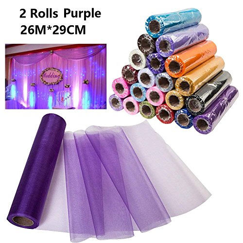 Dproptel - Cinta de organza de 26 m x 29 cm, tela para caminos de mesa, sillas, lazos, para manualidades, para regalos, fiestas, eventos, bodas, decoración  2 rollos morado