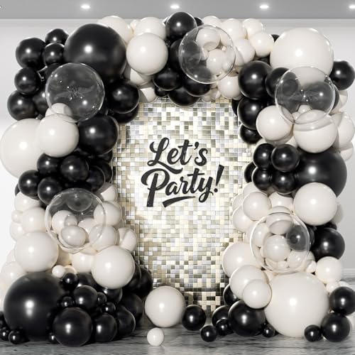 Image of 153Pcs Black and Sand White Balloons Garland Arch Kit - 18 12 10 5 inch Different Size Black Cream White Confetti Balloons for Birthday Wedding Bridal Shower Anniversary Prom Party Decorations