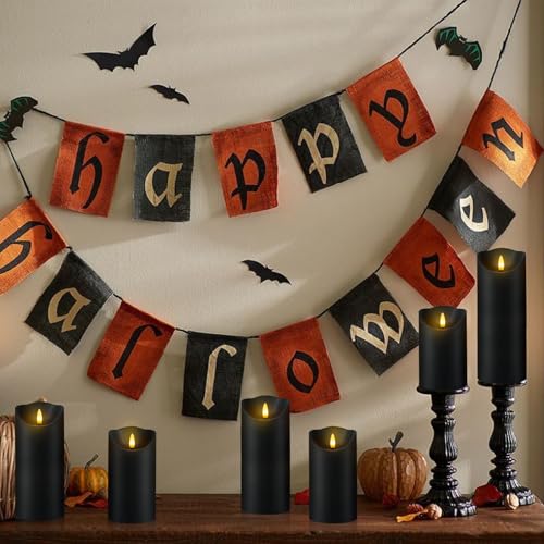 Image of Fo32won Flameless Flickering Candles with Remote Timer, Set of 6 Led Black Battery Operated Candles for Home Decor Xmas Halloween (D3 x H3 3 inch 4 inch 5 inch 6 inch 7 inch)