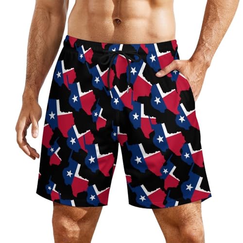 Flag Map of Texas Mens Swim Trunks Swimming Board Shorts with Compression Liner Summer Beach Bottom