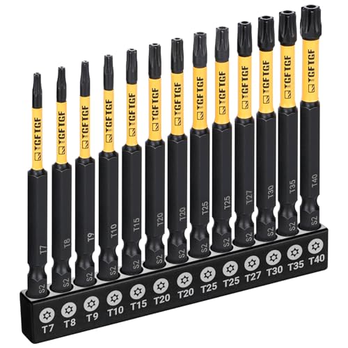 Image of TGFTGF Impact Torx Bit Set 13PCS (TT7-TT40), 3 inch S2 Steel Security Torx, Tamper Proof Torque Star Bit Set with Magnetic CNC Machined Tips, Impact Screwdriver Bits with Storage Case
