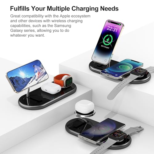 Image of 3 in 1 Charging Station for Apple Devices, Mag-Safe Charger Stand, Magnetic Wireless Charger Station for iPhone 17 16 15 14 13 12 Series, for iWatch Ultra 10 9 8 7 SE 6 5 4 3, for AirPods (Black)