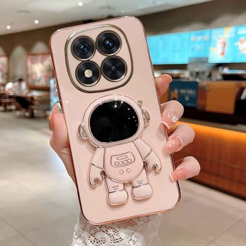 Image of KC Back Cover for Mi Redmi Note 14 Pro Plus 5G - Hidden Astronaut Folding Bracket Kickstand Electroplated Soft Silicone Camera Protection Case - Pink