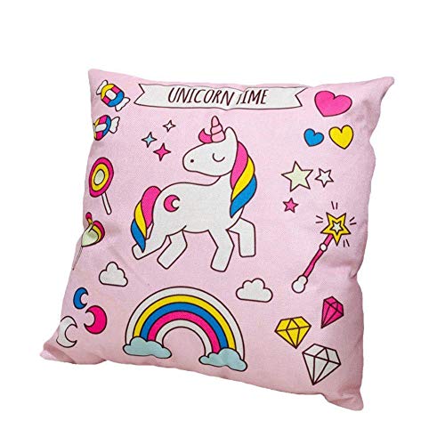 Rocita Funda de cojín de algodón y lino con estampado de unicornio, funda de almohada de...