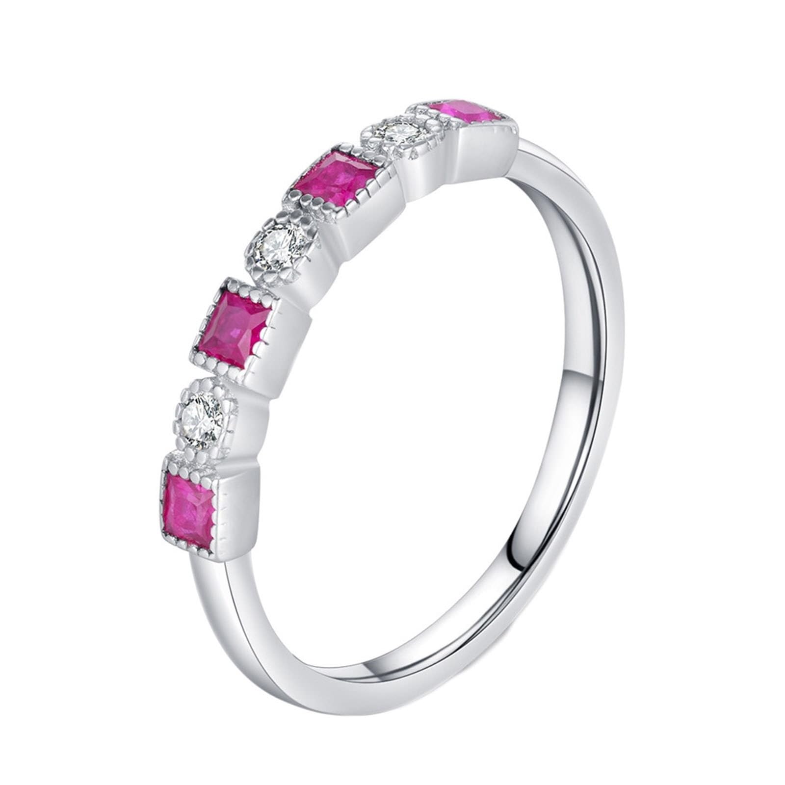 Anello di fidanzamento da donna in oro bianco 18 carati, 9/14/18 carati, con rubino quadrato coltivato in laboratorio