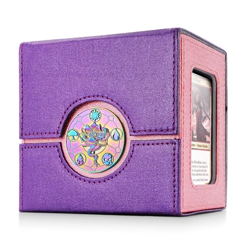 Image of Kabinka Commander Deck Box for MTG with Metal Emblem, Card Deck Box with Dice Tray, Holds 100 Double-Sleeved Cards for TCG /PTCG, Cards Storage Case with 35PT Magnetic Card Holder (Pink& Purple, Lotus)