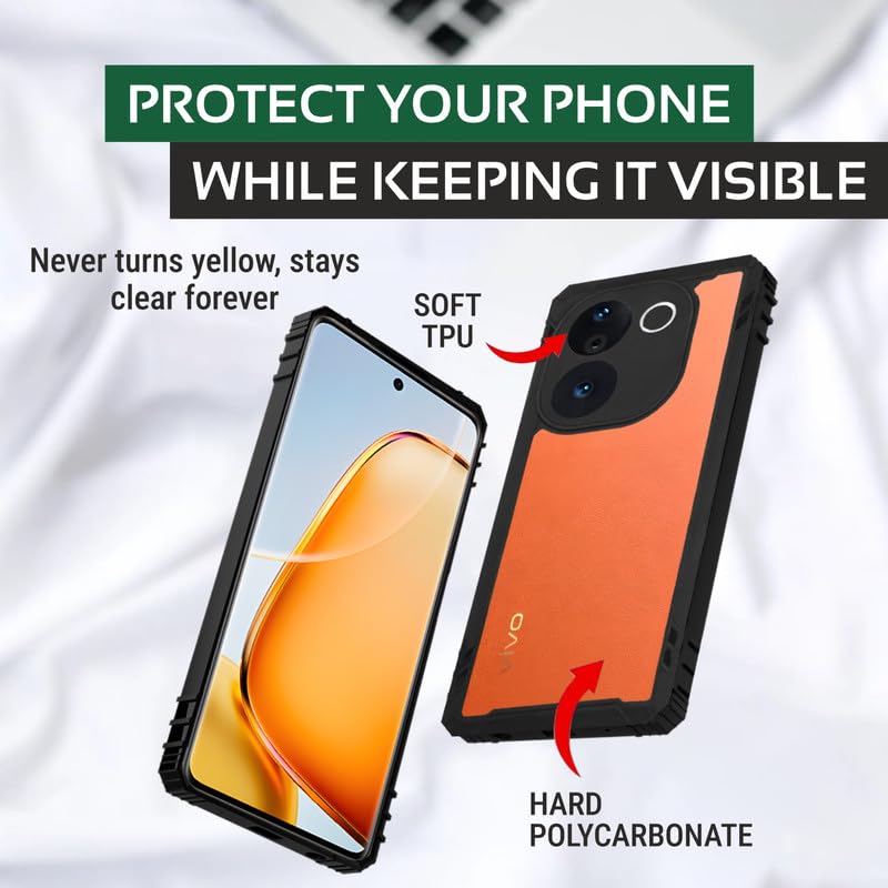 Image of AIBEX Crystal Clear Back Cover Case for Vivo T3 Pro 5G / IQOO Z9s Pro 5G | 360 Degree Protection | Shock Proof Design | Transparent Back Case for Vivo T3 Pro 5G / IQOO Z9s Pro 5G (PC & TPU,Bumper)