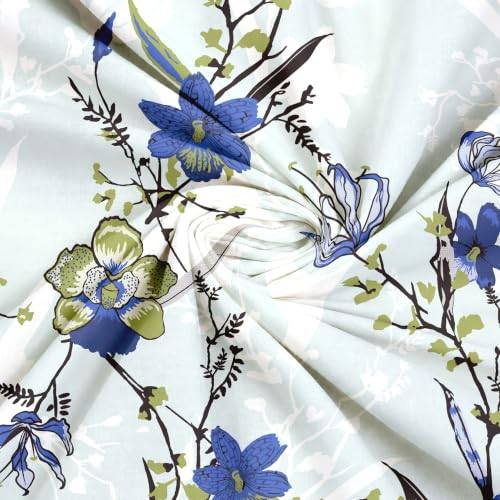 Image of Dreamscape 100% Cotton Queen Fitted Bedsheet with 2 Pillow Covers - (Size 60 x 78 inches, 140 TC, Colour - Blue)