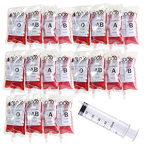 20 Pack Blood Bag for Drinks IV Bags Pouches Mug Empty Vampire Diary Halloween Food Safe Drink Containers Bags Cups for Juice Party Nursing Birthday