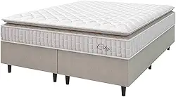 Cama Box Colchão Casal King Molas Ensacadas City Pillow Top 193x203x61cm Bege/Branco Hellen - Suporta até 110kg por Pessoa