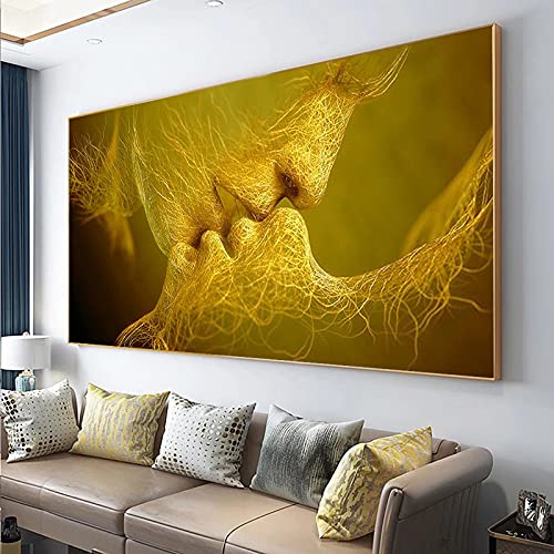 Peinture Abstraite Noir Amour Baiser Grand Tableau Habillage Mur Salon Vide