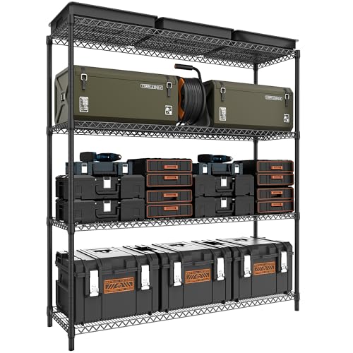Image of M MZG 2800LBS 59 inch W 4 Tiers Storage Shelves Load, Metal Shelving Wire Metal Shelving Unit Shelves for Storage Adjustable Garage Shelving for Pantry Kitchen Garage Black 17.7 inch D x 59.1 inch W x 70.4 inch H