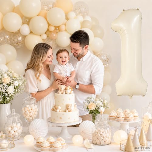 Image of KatchOn, Beige Number 1 Balloon 40 Inch, Happy Birthday Number Balloon | Number 1 Balloon, Reusable Foil Number Balloons for Birthday Decorations, 1st Anniversary Decor and Celebrations