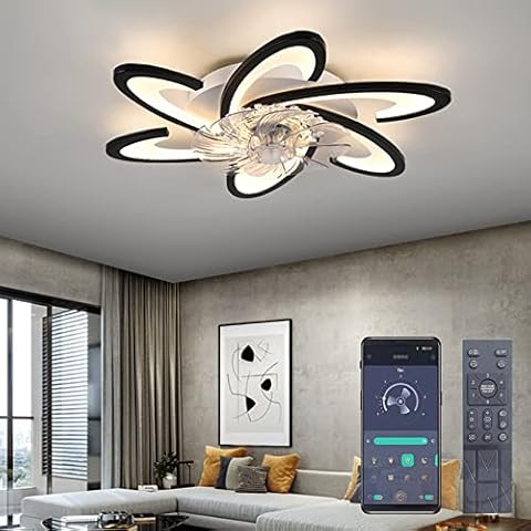 Bossen Deckenventilator Mit Beleuchtung, Φ67cm, 70W Leise Moderne Led Deckenleuchte Ventilatorlicht Mit Fernbedienung Und APP Dimmbar 6 Lichter für Wohnzimmer Schlafzimmer Esszimmer (Schwarz) Cover