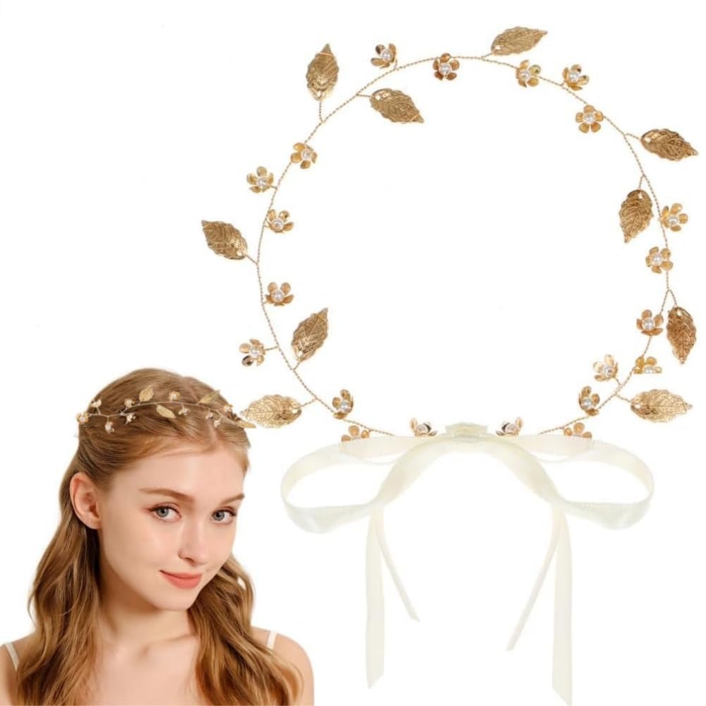 KAEGOUSY Gold Leaf Headband for Women Gold Leaf Headband Pearl Headpiece Leaf Girl Headpiece Leaf Hair Vine Leaf Wedding Hair Accessories for Kids Girl Women