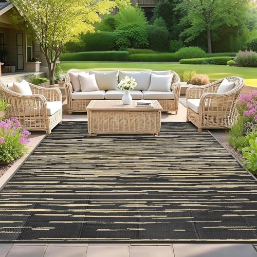 SHACOS Tappeto da Esterno per Giardino, 180 x 270 cm, Tappeti da Esterno Patio Impermeabile, Tappeto in Plastica Reversibile, Anti-UV, Tappeto Campeggio Esterno per Terrazza Balcone Picnic, ‌Nero
