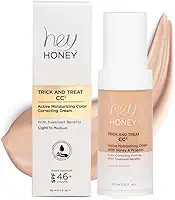 Hey Honey Truque e Travessura Cc Creme Spf 46 | Creme Hidratante Ativo Corretor de Cor com Mel e Própolis | Melhor Cobertura para Rosácea, Vermelhidão e Pele Madura | Livre de Crueldade | 1 Onça (Leve-Médio)