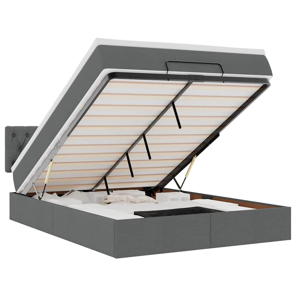 Contenitore con Alzata Idraulica Tessuto Morbido Grigio Scuro 140x190 cm