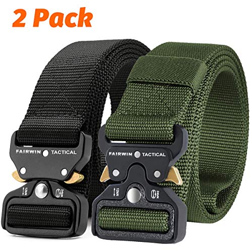 Fairwin Tactical Belt, 2 PCS 1.5 Inch Military Style Nylon Web Belt Mens
