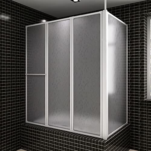 Festnight Mampara de Ducha de Pared en Forma L 4 Paneles Plegables, Mampara de Cuarto de Baño Plegable, Mamparas Bañera Abatible con Toallero, Mampara de Aluminio y PP 70x120x137 cm