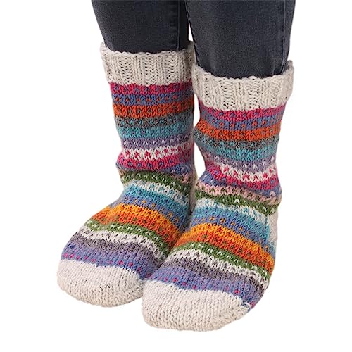Chaussettes de lit femme laine tricotées main multicolores hiver taille 37-40