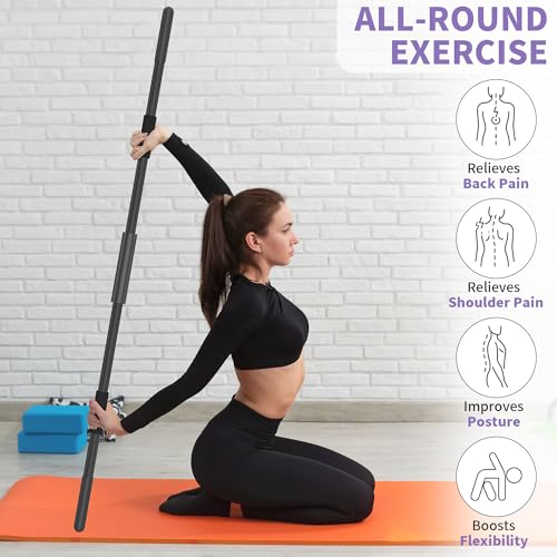 Yoga Stick 58 Inch Sturdy Alloy Steel - Adjustable Stick for Exercise, Stretching, Balance - Versatile Exercise Stick with Non-Slip Ends, Neck Cushion and Adjustable Grip Cushions - Image 6
