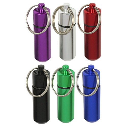 Gadgets Collection 6pc Water Resistant Aluminum Pill Case Box Container Organizer Keychain ID Holder Geocaching Tool (6pc Small)