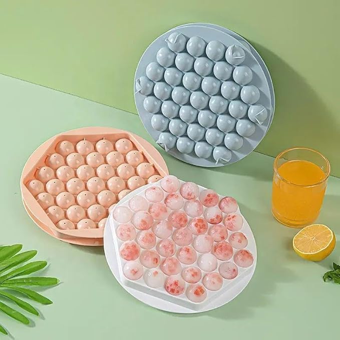 Image of KEMETHY 2-pc Plastic Reusable Flexible Ice Cube Trays, 37 Cavity Mini Round Ice Tray Molds for Whiskey & Cocktails, Keep Drinks Chilled Multicolor (2-Hexagon Round Ice Cube)