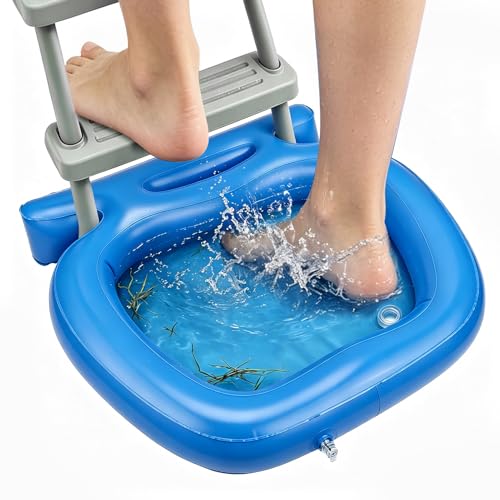Fast Drain Inflatable Pool Foot Bath - 23.6 L x 20.4 W x 3.9H Leak-proof Foot Wash Tray for In Ground Above Ground Swimming Pool Accessories Feet Cleaner Basin/Tub for Entry Ladder Must Haves